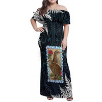 New Zealand Weka Family Matching Off Shoulder Maxi Dress and Hawaiian Shirt Maori Hen Koru Pattern LT05 Mom's Dress Black - Polynesian Pride