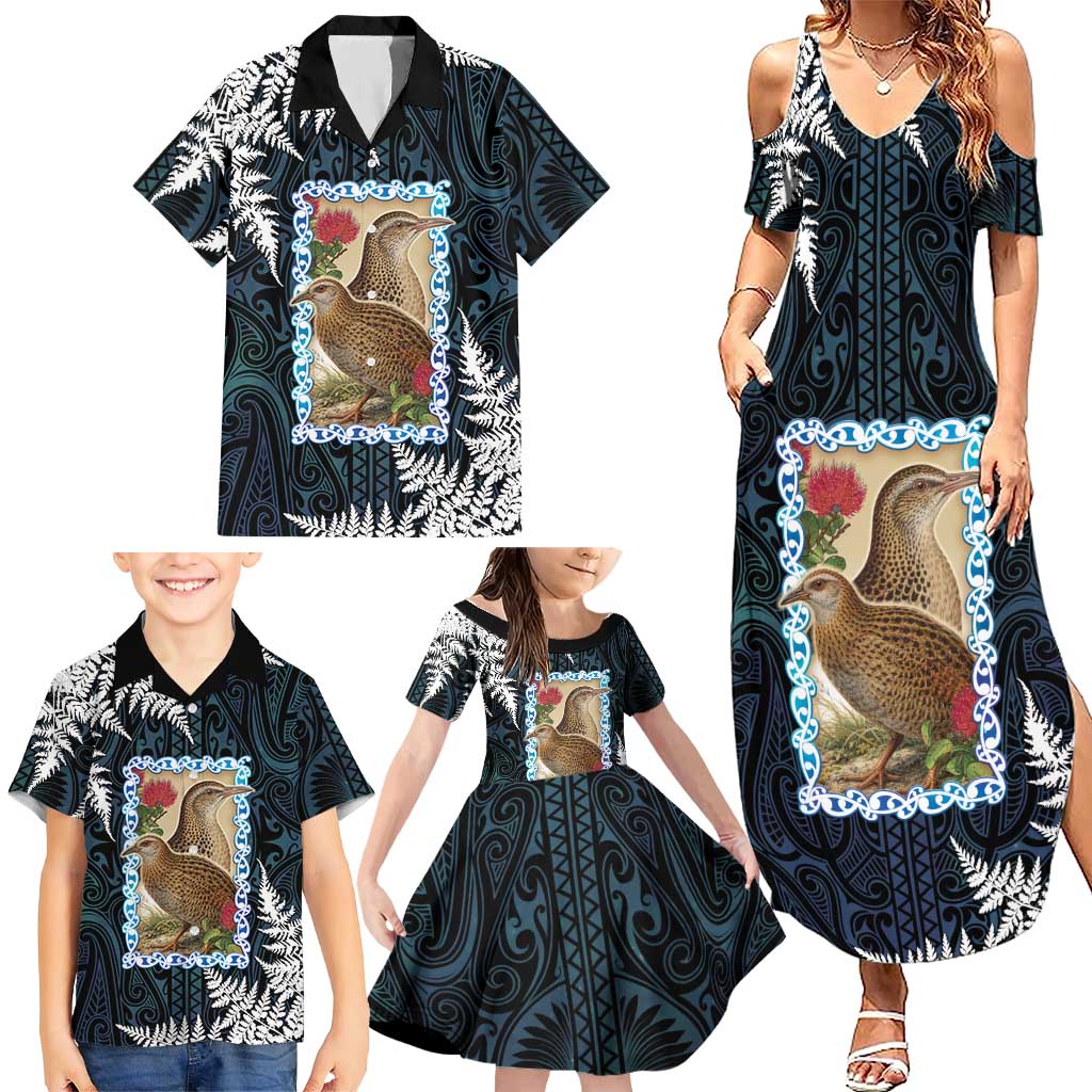 New Zealand Weka Family Matching Summer Maxi Dress and Hawaiian Shirt Maori Hen Koru Pattern LT05 - Polynesian Pride