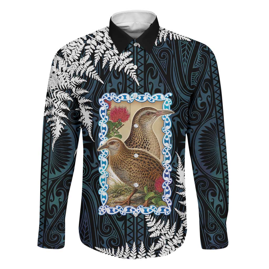 New Zealand Weka Family Matching Summer Maxi Dress and Hawaiian Shirt Maori Hen Koru Pattern LT05 Dad's Shirt - Long Sleeve Black - Polynesian Pride
