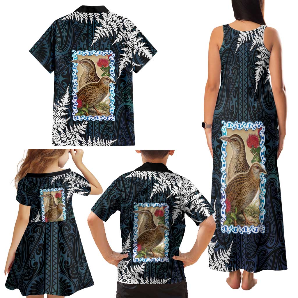 New Zealand Weka Family Matching Tank Maxi Dress and Hawaiian Shirt Maori Hen Koru Pattern LT05 - Polynesian Pride