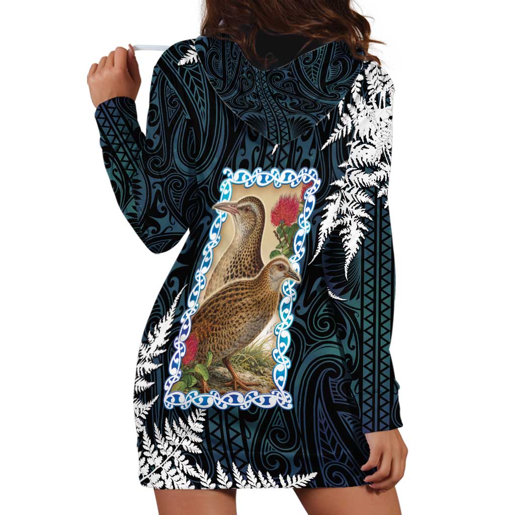 New Zealand Weka Hoodie Dress Maori Hen Koru Pattern - Polynesian Pride