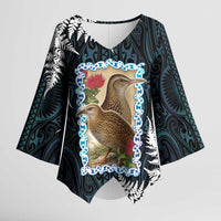 New Zealand Weka Kimono Sleeve Blouse Maori Hen Koru Pattern - Polynesian Pride