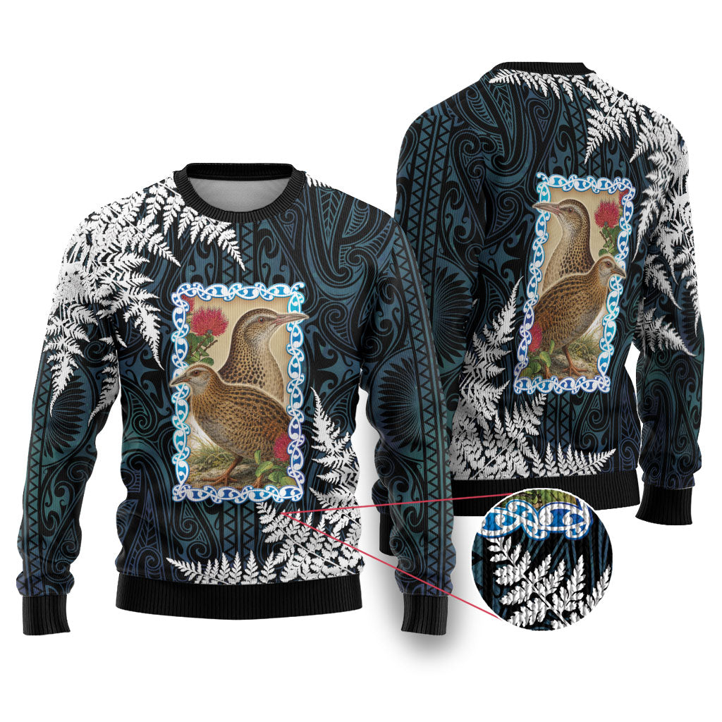 New Zealand Weka Ugly Christmas Sweater Maori Hen Koru Pattern LT05 Black - Polynesian Pride