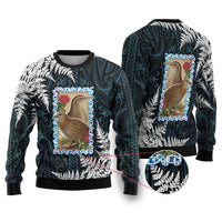 New Zealand Weka Ugly Christmas Sweater Maori Hen Koru Pattern LT05 Black - Polynesian Pride