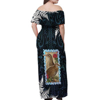 New Zealand Weka Off Shoulder Maxi Dress Maori Hen Koru Pattern - Polynesian Pride