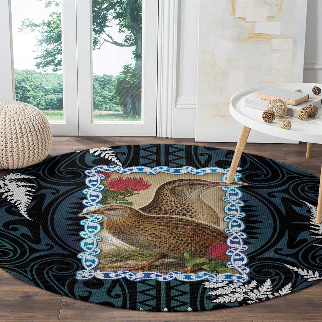 New Zealand Weka Round Carpet Maori Hen Koru Pattern - Polynesian Pride