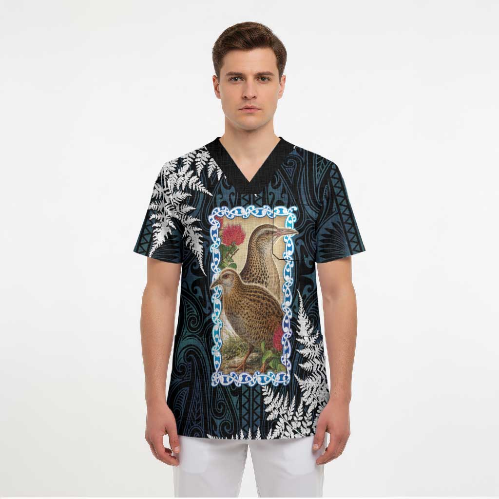 New Zealand Weka Scrub Top Maori Hen Koru Pattern - Polynesian Pride