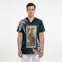 New Zealand Weka Scrub Top Maori Hen Koru Pattern - Polynesian Pride