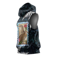 New Zealand Weka Sleeveless Hoodie Maori Hen Koru Pattern - Polynesian Pride