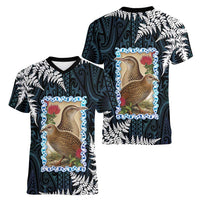 New Zealand Weka Women V-Neck T-Shirt Maori Hen Koru Pattern - Polynesian Pride