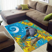 New Zealand Kokako Bird Area Rug Maori Koru With Kowhai Flowers - Polynesian Pride