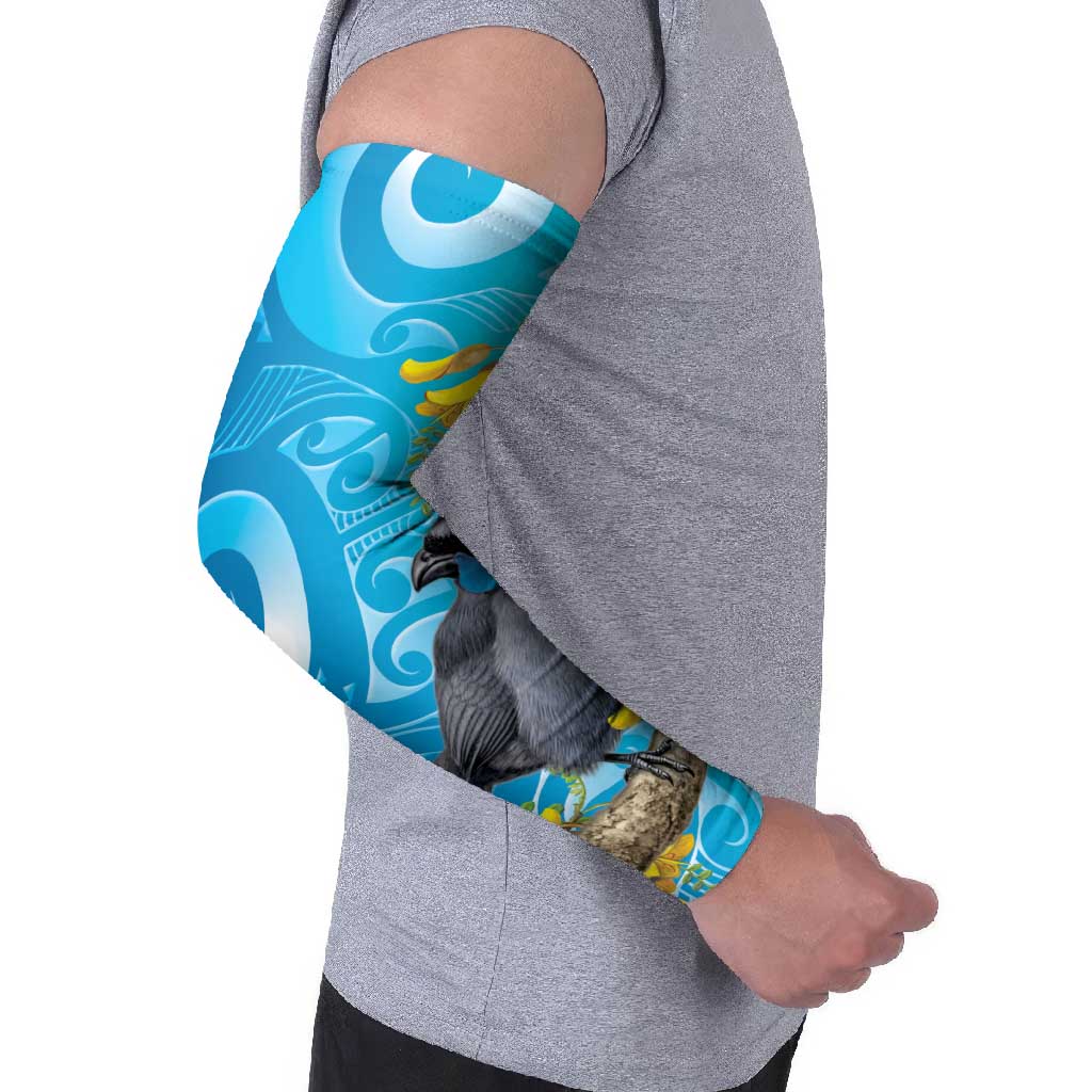 New Zealand Kokako Bird Arm Sleeves Maori Koru With Kowhai Flowers - Polynesian Pride