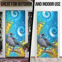 New Zealand Kokako Bird Door Cover Maori Koru With Kowhai Flowers LT05 - Polynesian Pride