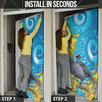 New Zealand Kokako Bird Door Cover Maori Koru With Kowhai Flowers LT05 - Polynesian Pride
