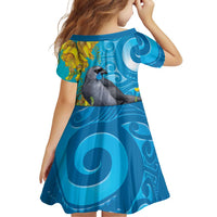 New Zealand Kokako Bird Family Matching Summer Maxi Dress and Hawaiian Shirt Maori Koru With Kowhai Flowers LT05 - Polynesian Pride