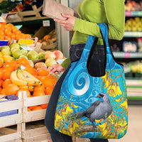 New Zealand Kokako Bird Grocery Bag Maori Koru With Kowhai Flowers - Polynesian Pride