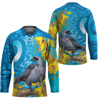 New Zealand Kokako Bird Hockey Jersey Maori Koru With Kowhai Flowers - Polynesian Pride