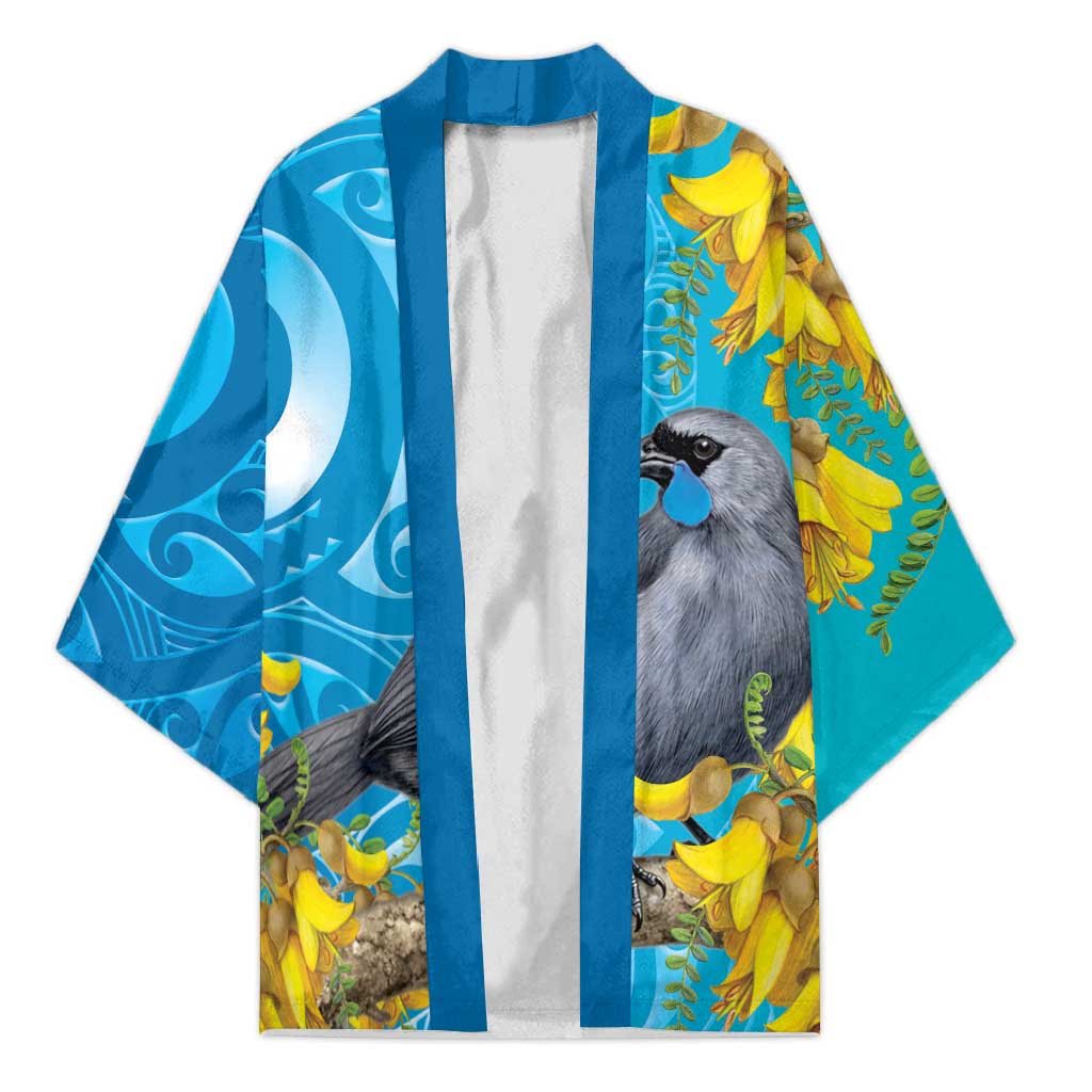 New Zealand Kokako Bird Kimono Maori Koru With Kowhai Flowers - Polynesian Pride