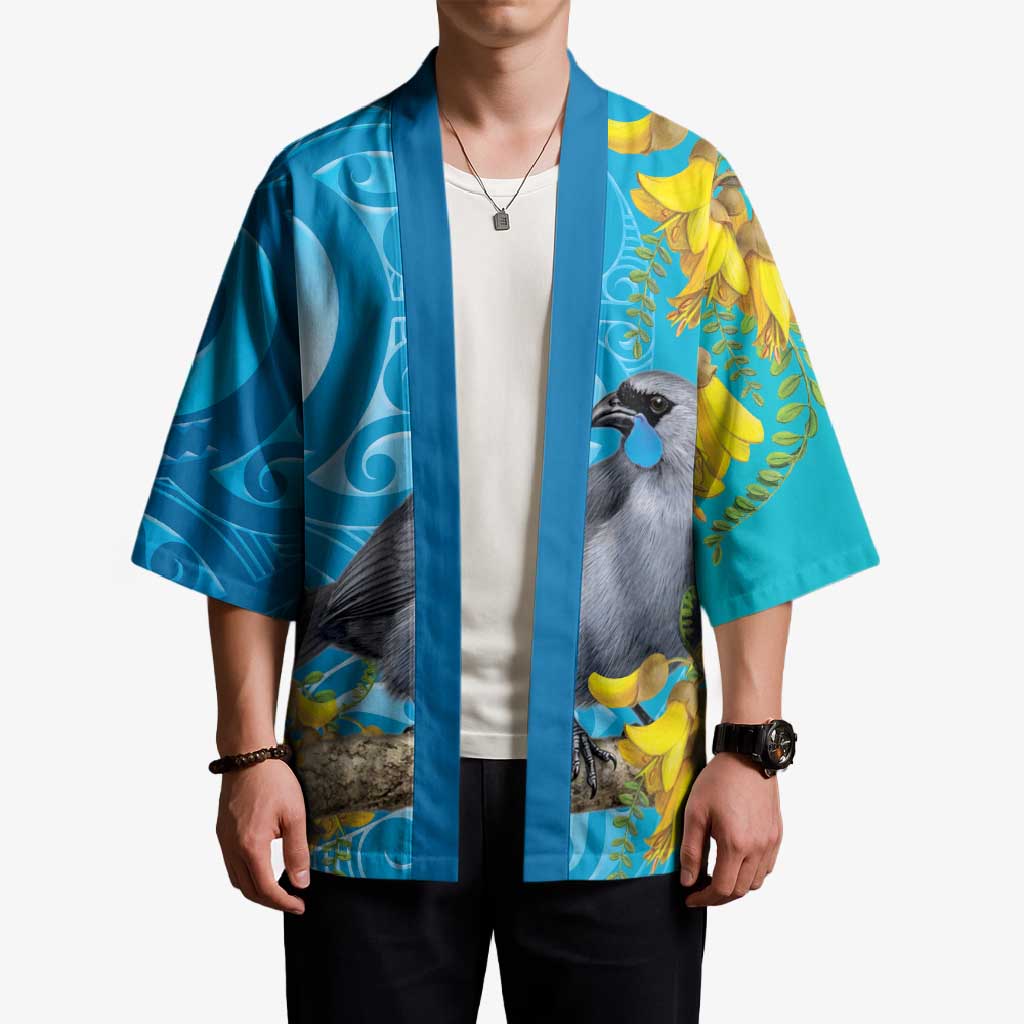 New Zealand Kokako Bird Kimono Maori Koru With Kowhai Flowers - Polynesian Pride