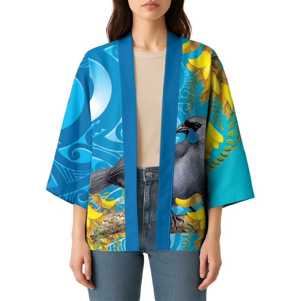 New Zealand Kokako Bird Kimono Maori Koru With Kowhai Flowers - Polynesian Pride