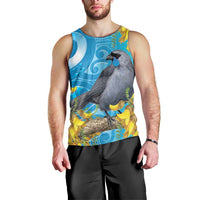 New Zealand Kokako Bird Men Tank Top Maori Koru With Kowhai Flowers - Polynesian Pride