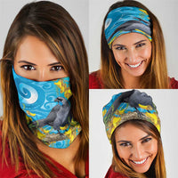 New Zealand Kokako Bird Neck Gaiter Maori Koru With Kowhai Flowers - Polynesian Pride