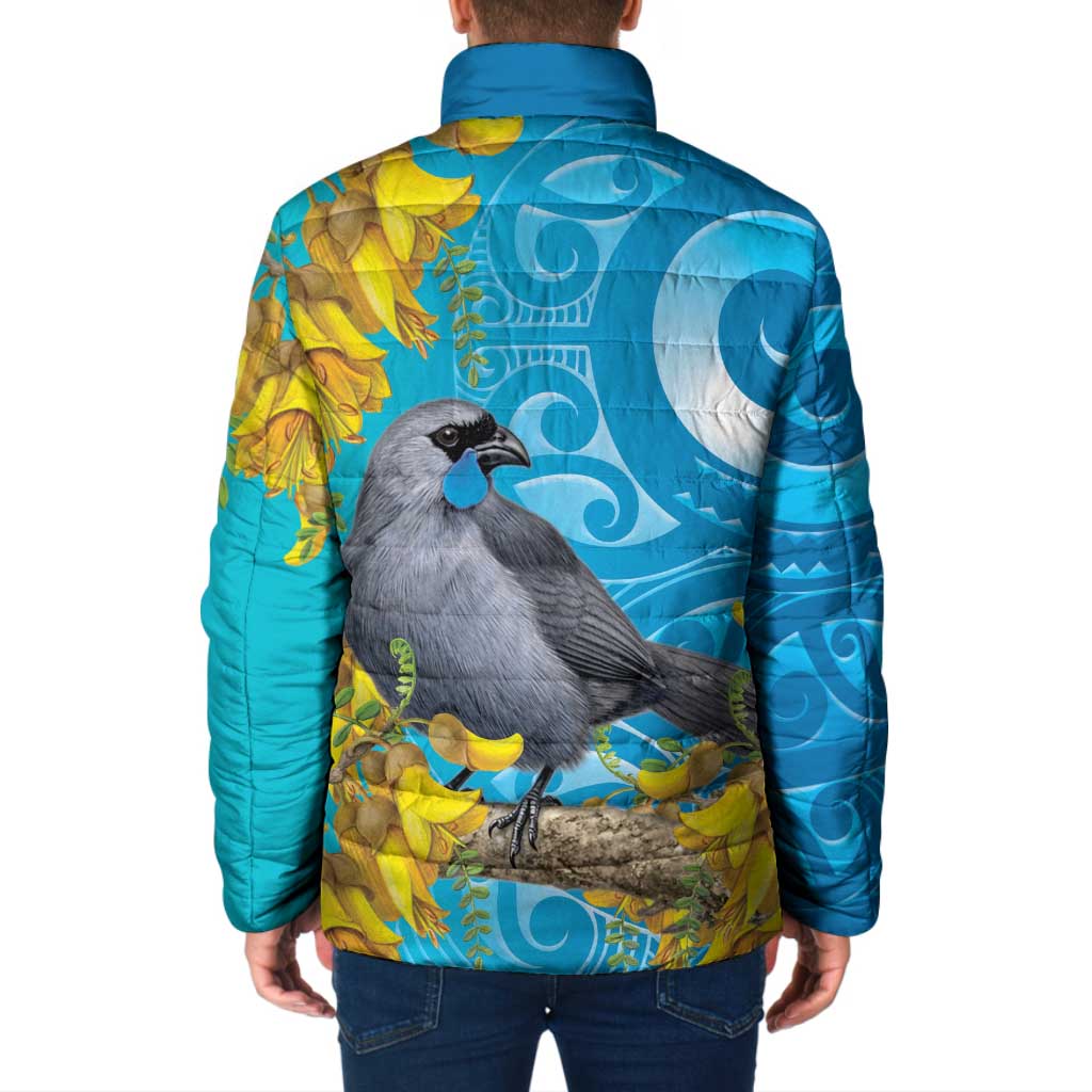 New Zealand Kokako Bird Padded Jacket Maori Koru With Kowhai Flowers - Polynesian Pride