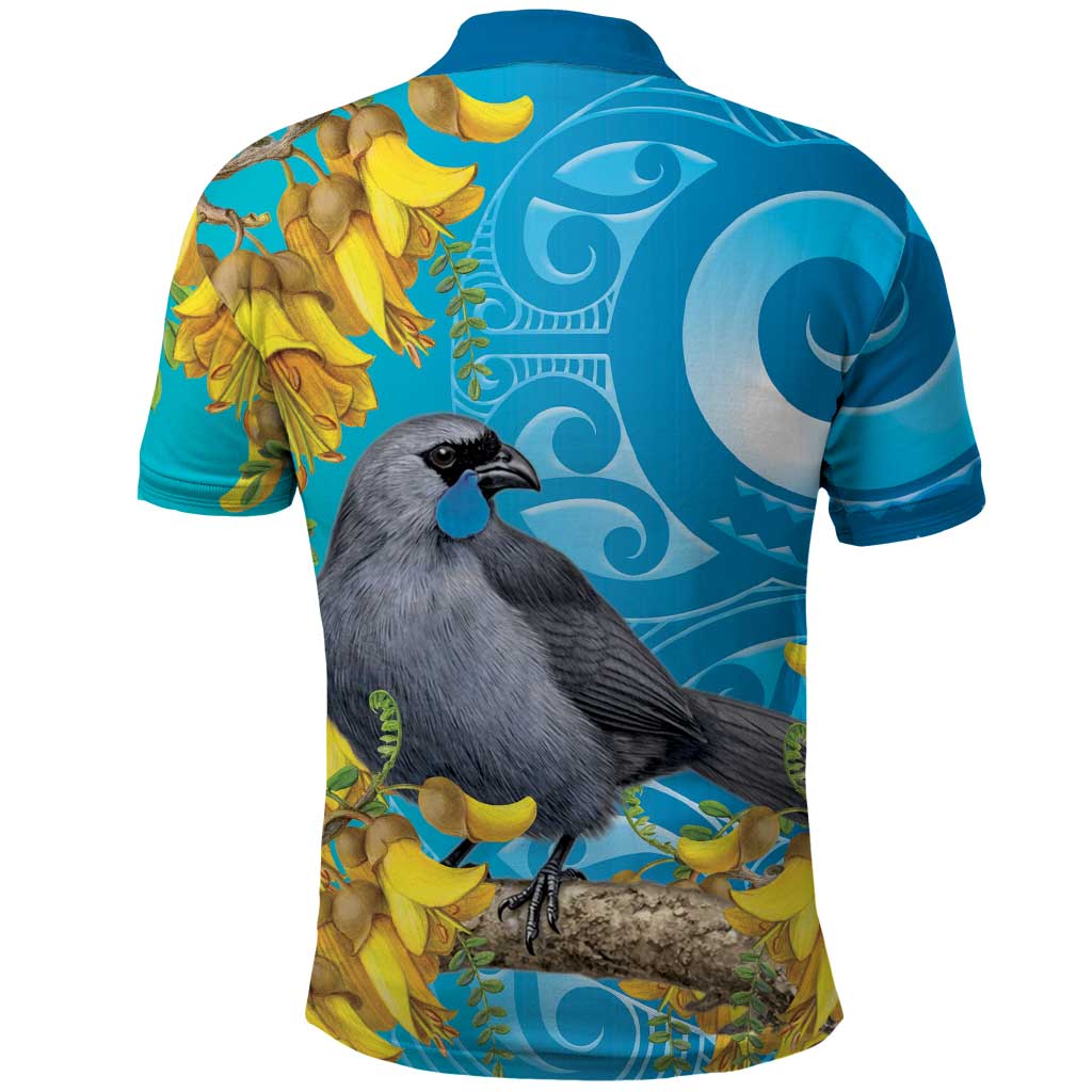 New Zealand Kokako Bird Polo Shirt Maori Koru With Kowhai Flowers LT05 - Polynesian Pride
