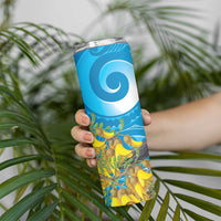 New Zealand Kokako Bird Skinny Tumbler Maori Koru With Kowhai Flowers LT05 - Polynesian Pride