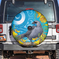 New Zealand Kokako Bird Spare Tire Cover Maori Koru With Kowhai Flowers LT05 Aqua - Polynesian Pride