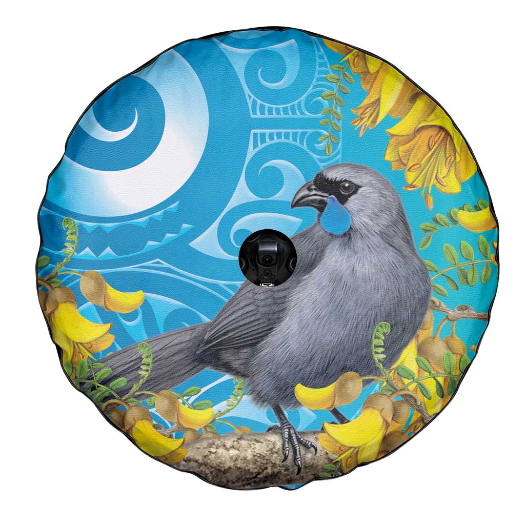 New Zealand Kokako Bird Spare Tire Cover Maori Koru With Kowhai Flowers LT05 - Polynesian Pride
