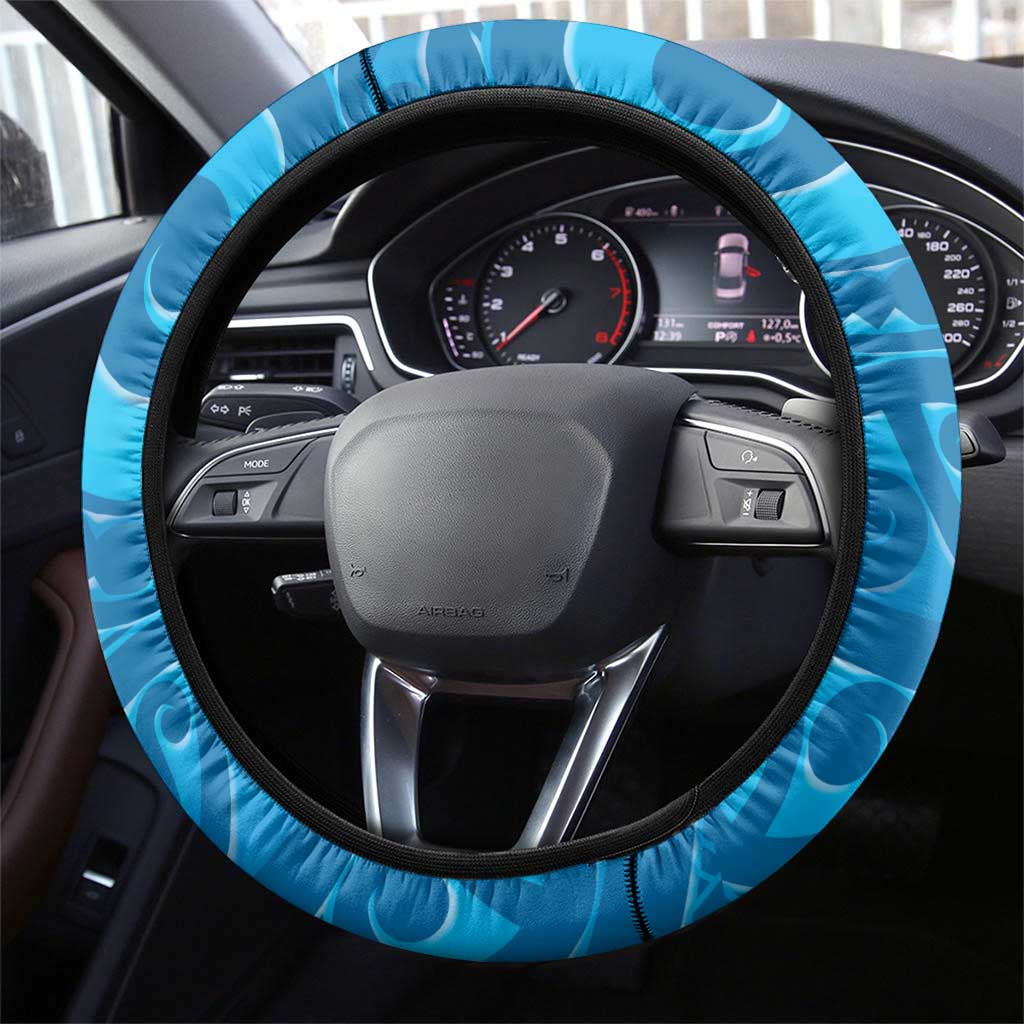 New Zealand Kokako Bird Steering Wheel Cover Maori Koru With Kowhai Flowers - Polynesian Pride
