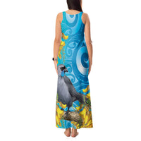 New Zealand Kokako Bird Tank Maxi Dress Maori Koru With Kowhai Flowers LT05 - Polynesian Pride