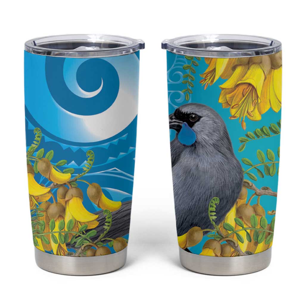 New Zealand Kokako Bird Tumbler Cup Maori Koru With Kowhai Flowers - Polynesian Pride