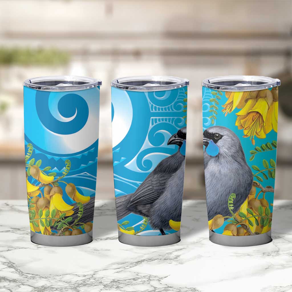 New Zealand Kokako Bird Tumbler Cup Maori Koru With Kowhai Flowers LT05 - Polynesian Pride