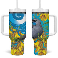 New Zealand Kokako Bird Tumbler With Handle Maori Koru With Kowhai Flowers - Polynesian Pride