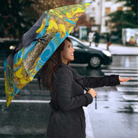 New Zealand Kokako Bird Umbrella Maori Koru With Kowhai Flowers - Polynesian Pride