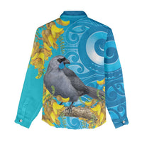New Zealand Kokako Bird Women Casual Shirt Maori Koru With Kowhai Flowers LT05 - Polynesian Pride