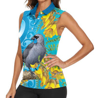 New Zealand Kokako Bird Women Sleeveless Polo Shirt Maori Koru With Kowhai Flowers LT05 - Polynesian Pride