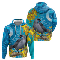 New Zealand Kokako Bird Zip Hoodie Maori Koru With Kowhai Flowers LT05 - Polynesian Pride