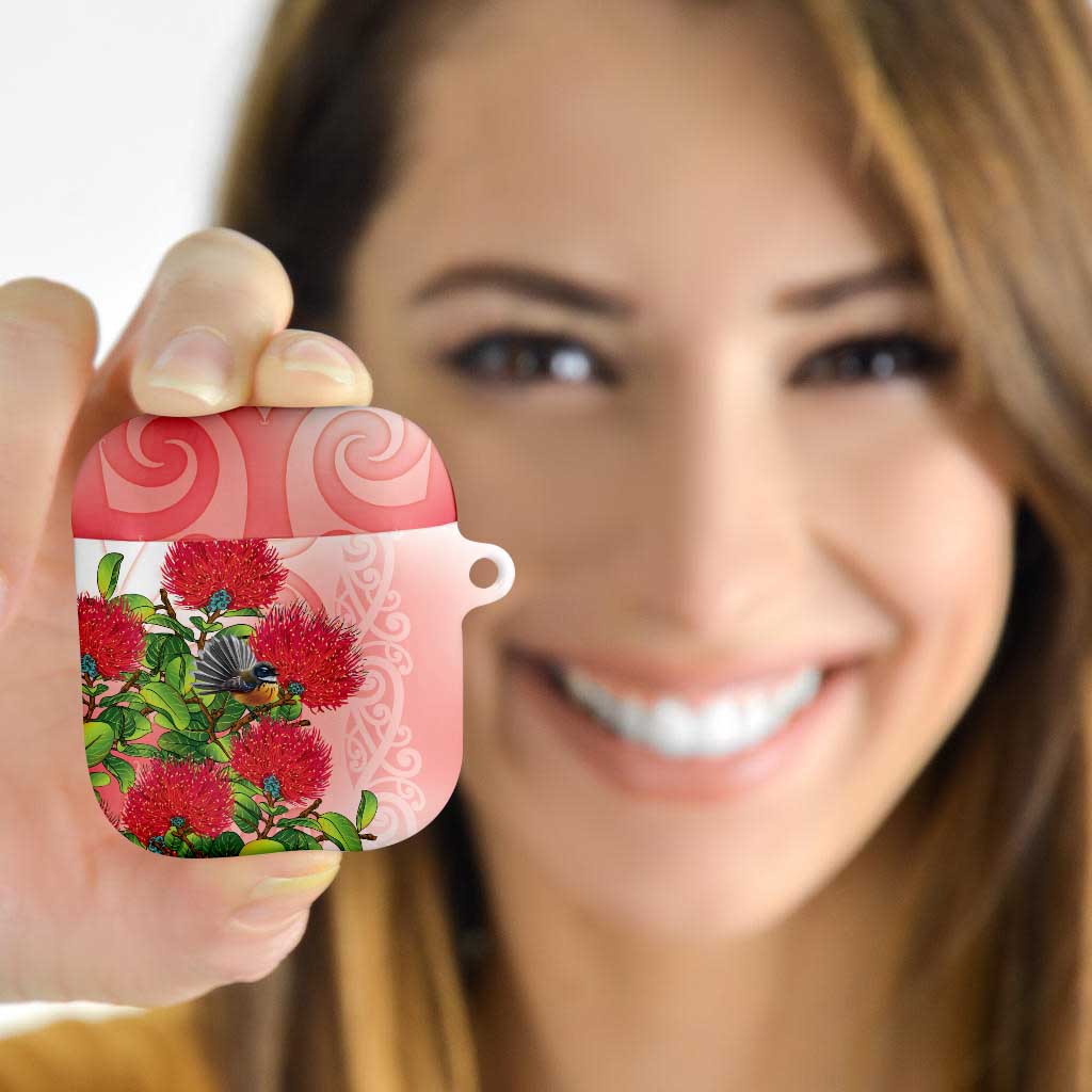 New Zealand Fantail AirPods Case Maori Koru With Pohutukawa Flowers - Polynesian Pride