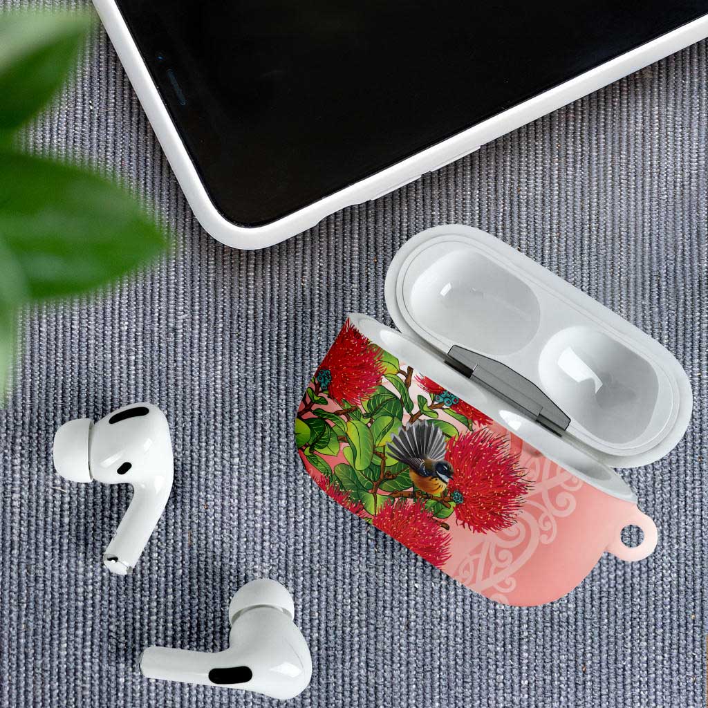 New Zealand Fantail AirPods Case Maori Koru With Pohutukawa Flowers - Polynesian Pride