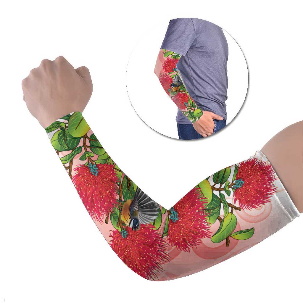 New Zealand Fantail Arm Sleeves Maori Koru With Pohutukawa Flowers - Polynesian Pride