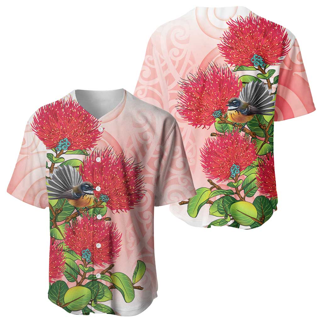 New Zealand Fantail Baseball Jersey Maori Koru With Pohutukawa Flowers - Polynesian Pride