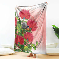 New Zealand Fantail Blanket Maori Koru With Pohutukawa Flowers - Polynesian Pride