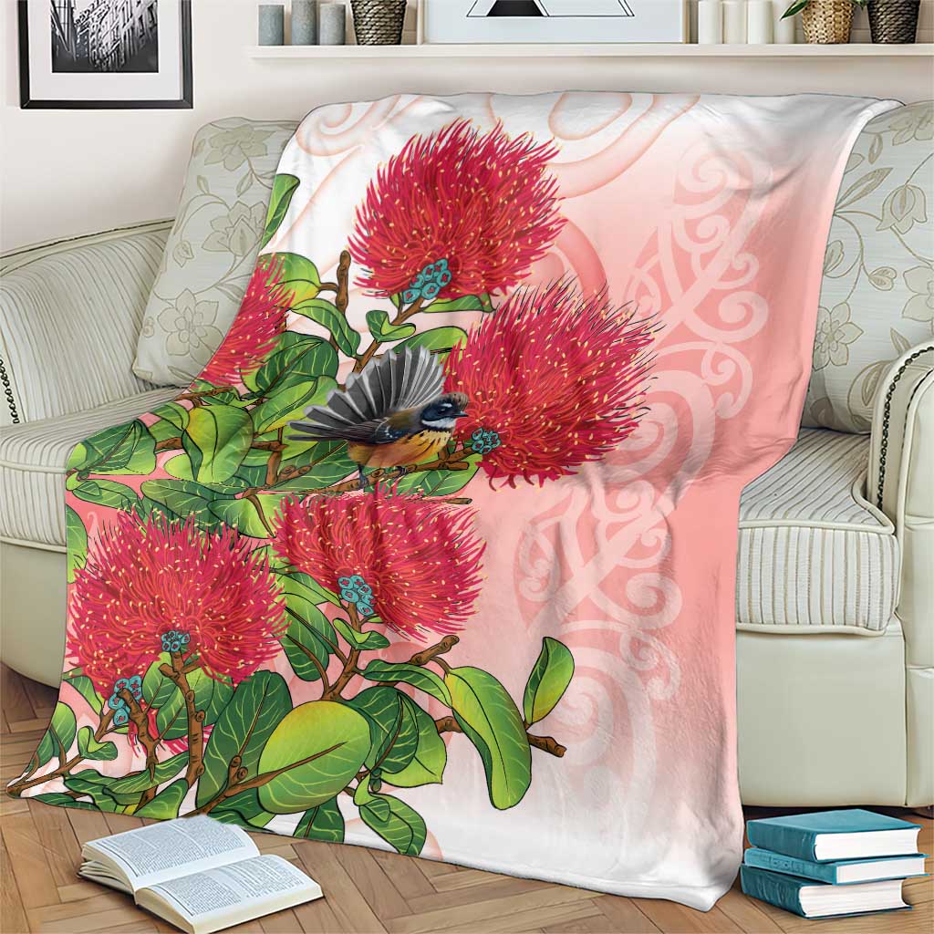New Zealand Fantail Blanket Maori Koru With Pohutukawa Flowers - Polynesian Pride