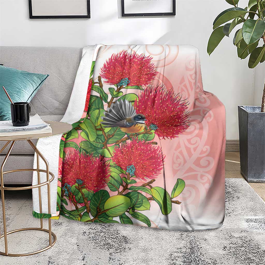 New Zealand Fantail Blanket Maori Koru With Pohutukawa Flowers - Polynesian Pride