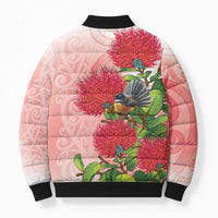 New Zealand Fantail Bomber Puffer Jacket Maori Koru With Pohutukawa Flowers - Polynesian Pride