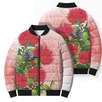 New Zealand Fantail Bomber Puffer Jacket Maori Koru With Pohutukawa Flowers - Polynesian Pride