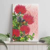 New Zealand Fantail Canvas Wall Art Maori Koru With Pohutukawa Flowers - Polynesian Pride
